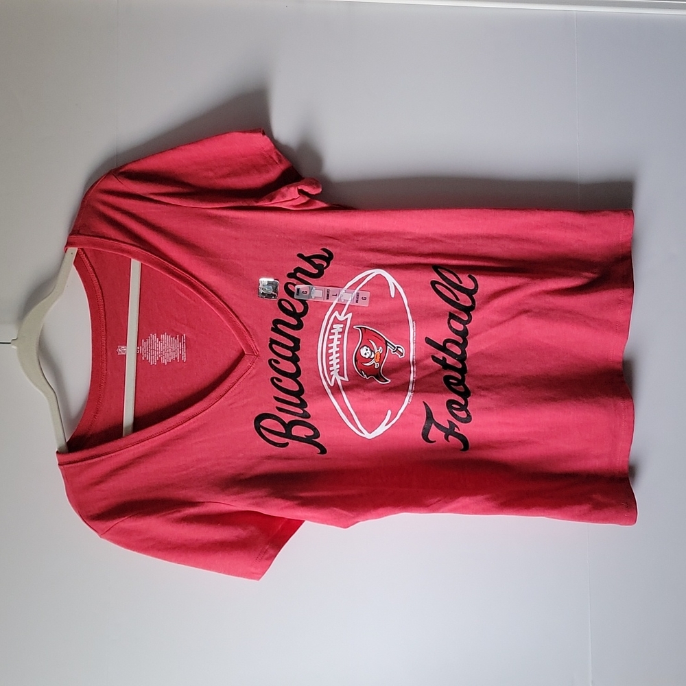 NFL Team Apparel Buccaneers Football Red V-Neck Womans Shory Sleeve TShirt